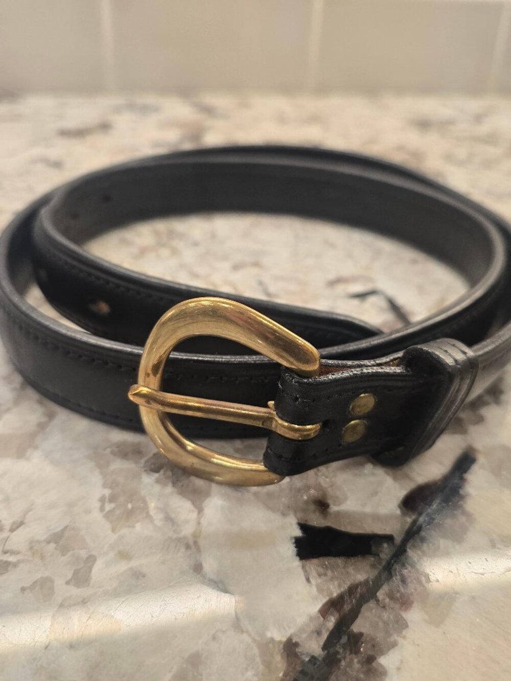 Reiter Black Leather Belt Brass Buckle Equestrian GUC Vintage Personalized CHA.